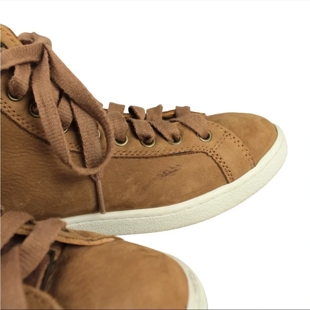 UGG Brown Leather High Top Lace Up Zipper Boots 1019716 Womens SIze US 9.5